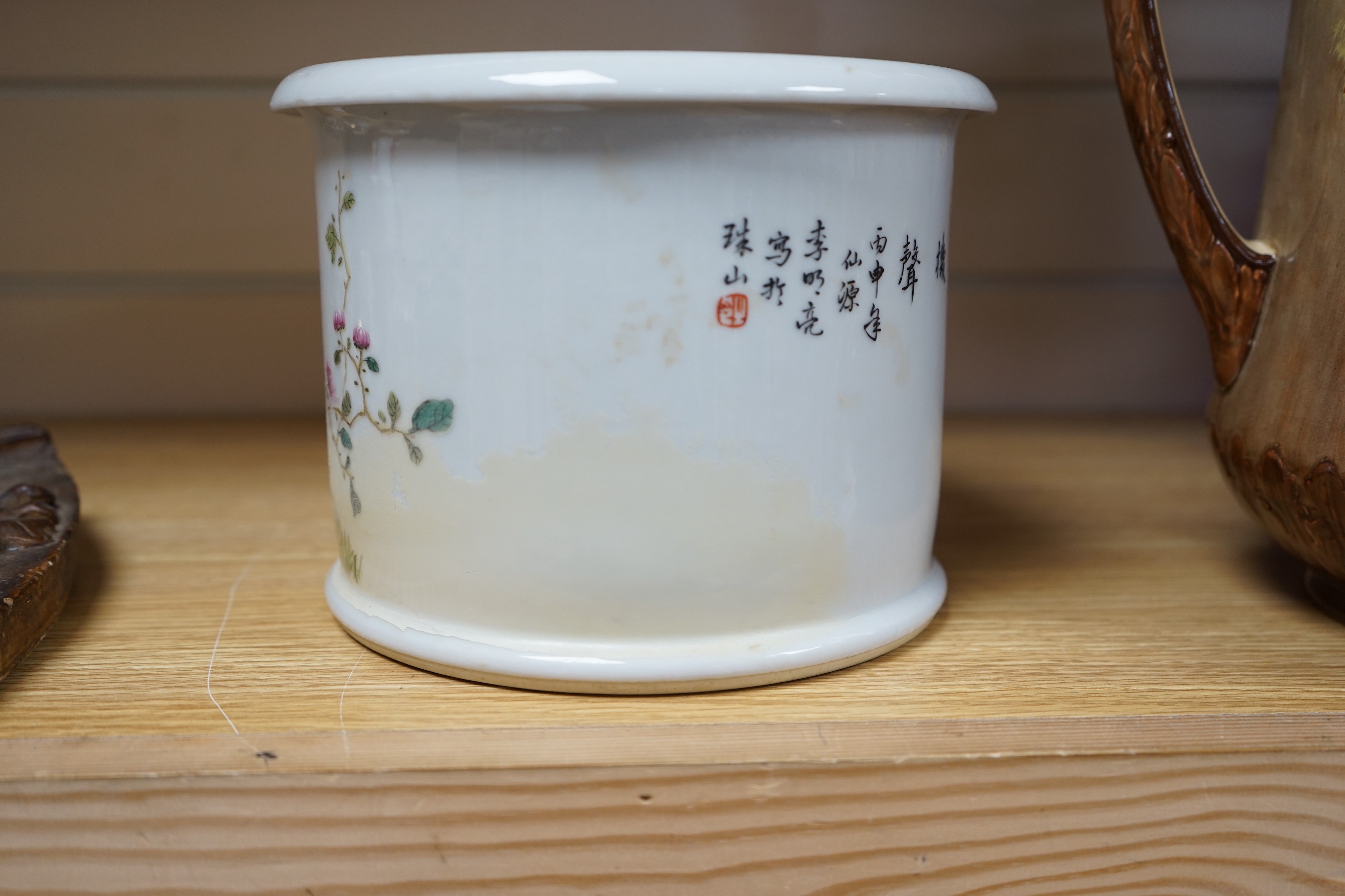 A Chinese famille rose brushpot, bitong, Republic period, 15.5cms high